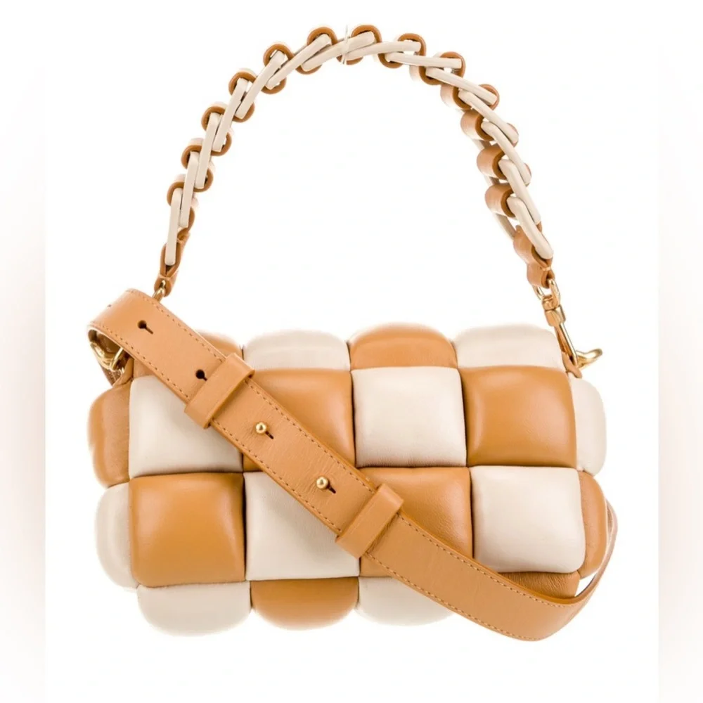 Limited Edition Kate Spade Boxxy East West Woven leather Tan Cream Bag excellent - Picture 2 of 6